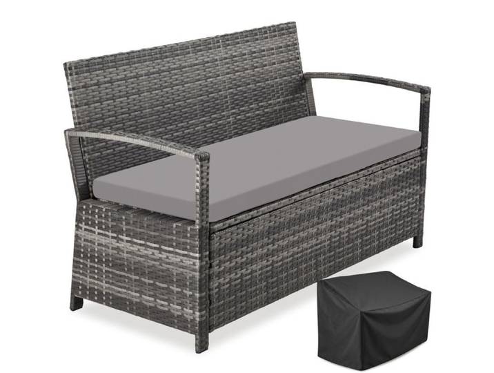 Banc de jardin - TECTAKE - Banc extérieur VECCHIA en rotin 2 places résistant aux intempéries - Gris