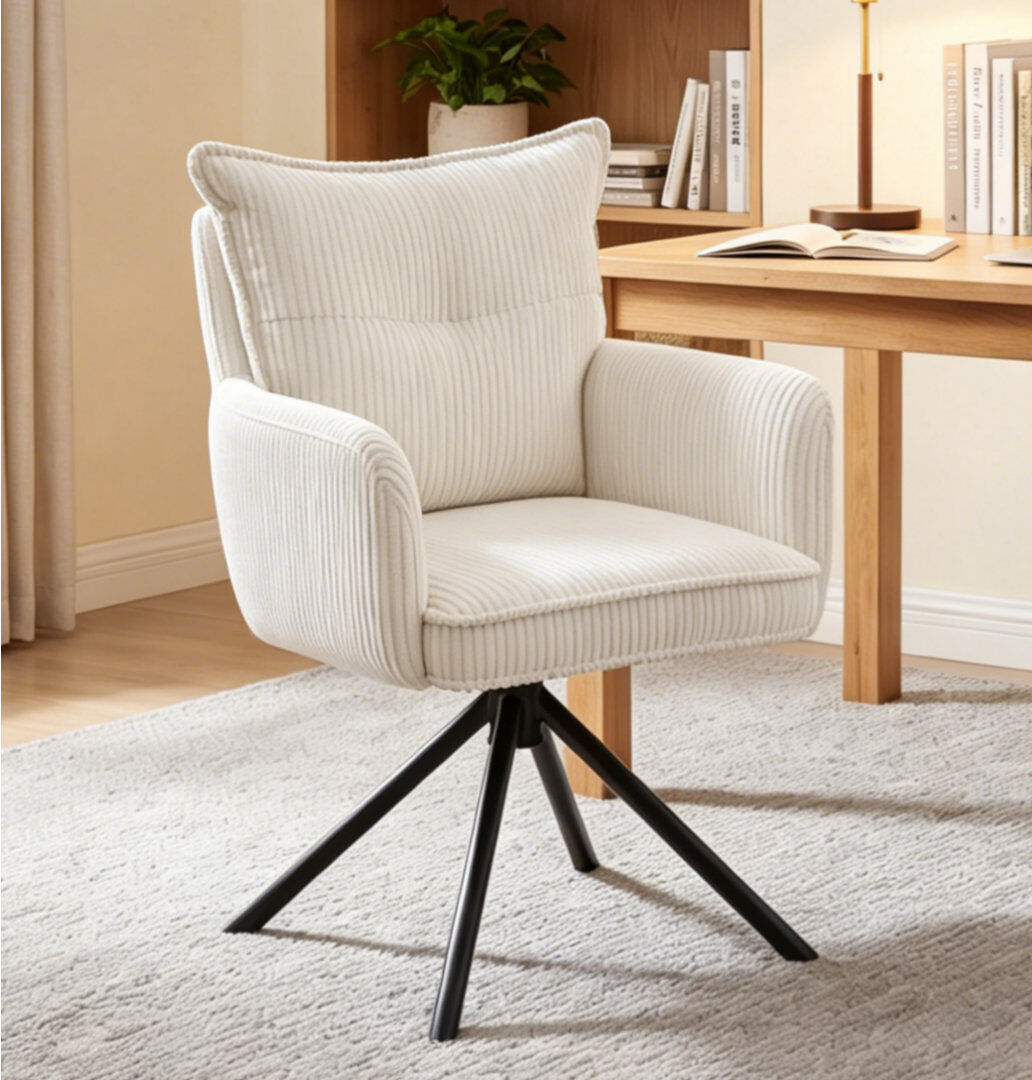 17 Stories Rohen Office Chair Upholstered Armchair with High Backrest for Living Room Bedroom, Dressing Room, Home Office White 90cm H X 59cm W X 63cm D