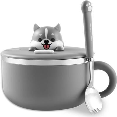 Uplifted Finds 1200ml Insulated Stainless Steel Ramen Bowl With Lid gray