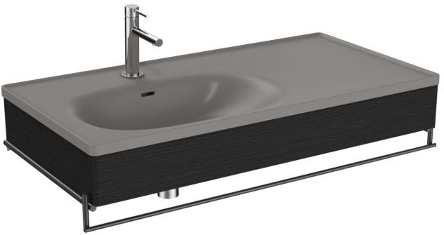 VitrA Equal Möbelwaschtisch-Set 66058 102,5x52cm, mit Möbelwaschtisch asymmetrisch, steingrau, mit Holzblende schwarz-eiche