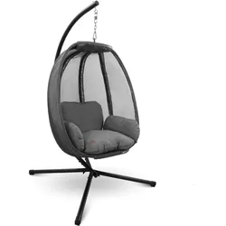 DELUKE Hängesessel mit Gestell MELA - Indoor/Outdoor, Mit Kuscheldecke | Korbhängesessel mit Kissen Schwebeliege Relax-Stuhl Egg Schaukel, Anthrazit