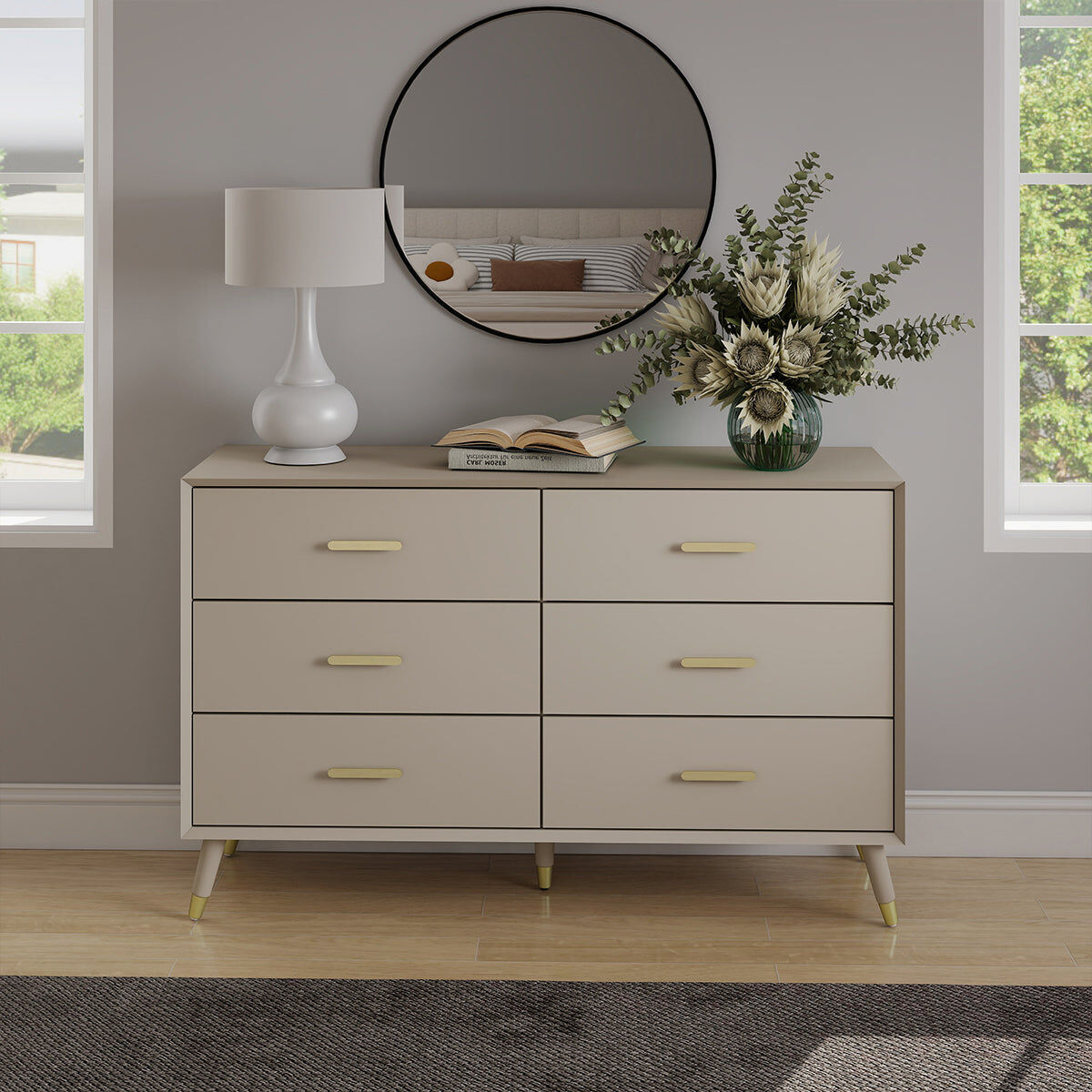 Large 6 Drawer Chest of Drawers - Oslo Taupe Range Manufactured Wood, Metal