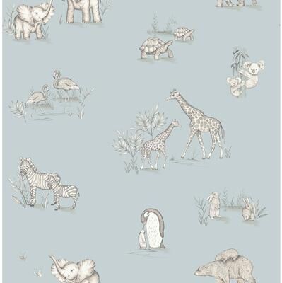 Advantage Safari Babies Blue Animal Wallpaper