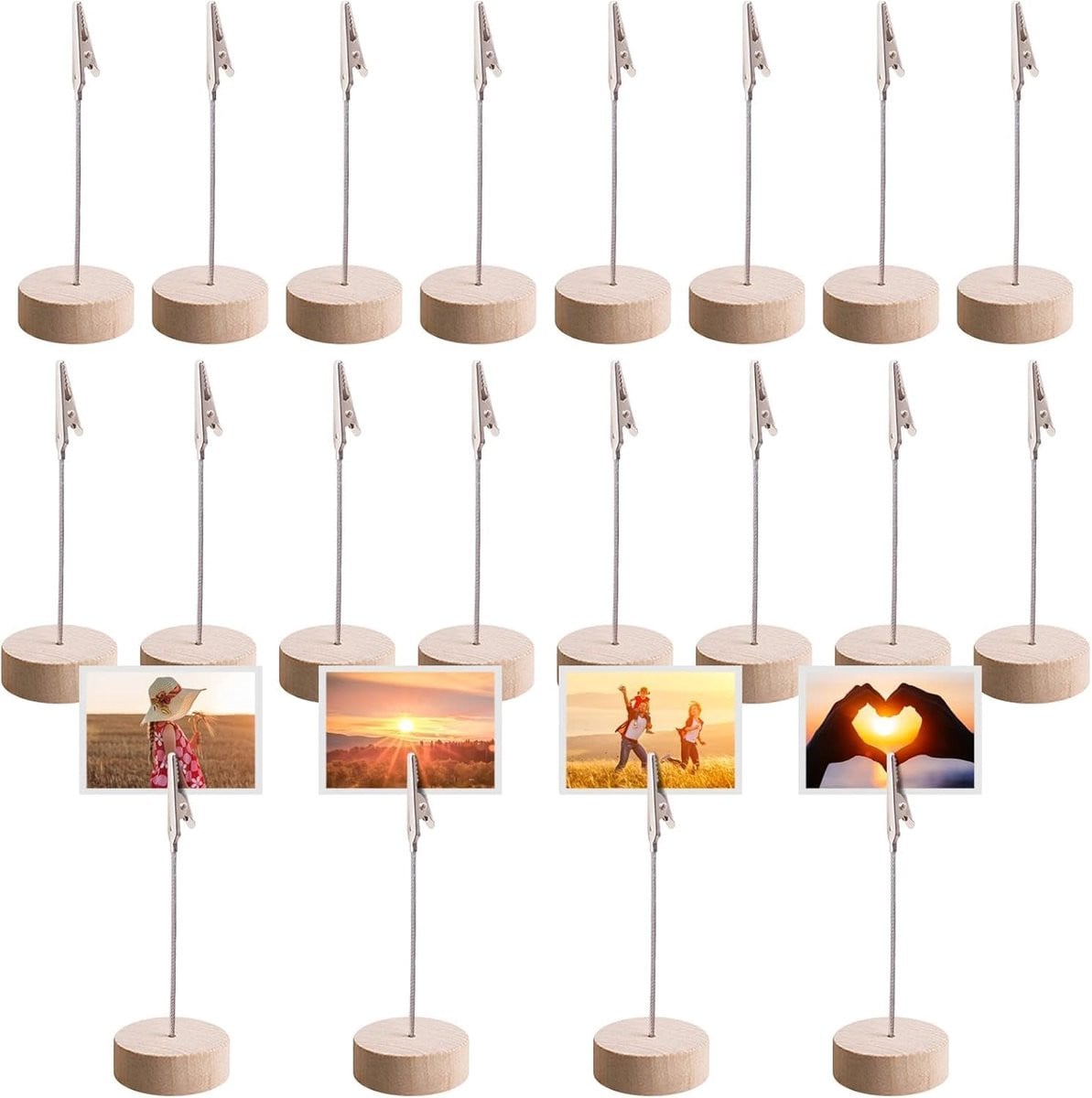 Set van 20 houten memo clips voor decoratie en notities, Houtkleur