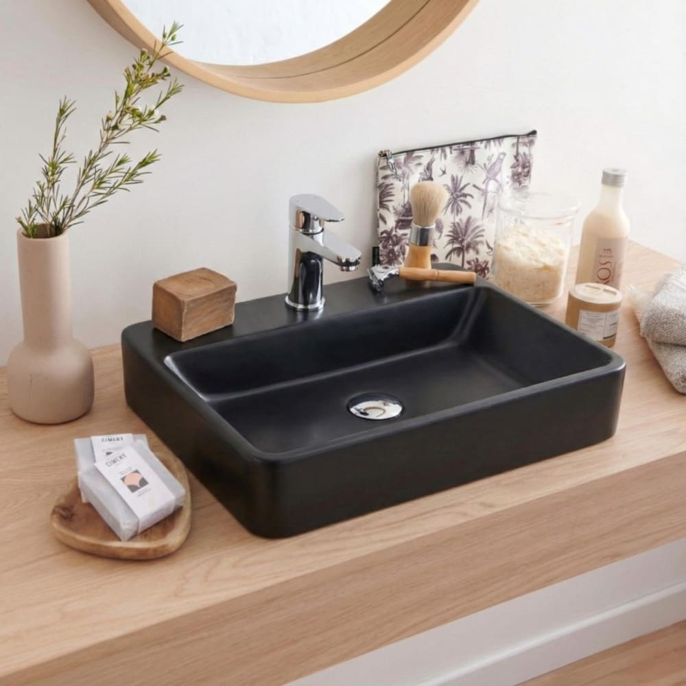 Mob In Lavabo sobre encimera rectangular de resina negra, 50x37cm