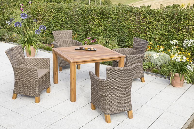 MERXXHANDELS Toskana Set 9tlg 4 Sessel Auflagen Tisch 110x110cm 09223696