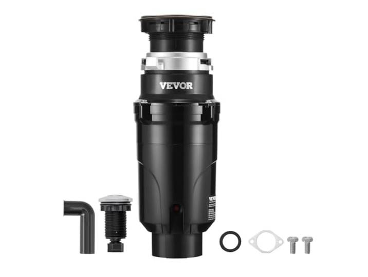 VEVOR Broyeur à Déchets d'Évier de Cuisine\, 1/2 CV\, Système Broyage Déchets Alimentaires\, Montage EZ\, 3820 tr/min\, avec Cordon d'Alimentation\, Protection contre Éclaboussures pour Maison\, Cuisine