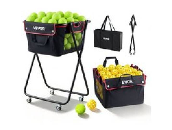 VEVOR Panier à Balles de Tennis avec Roulettes, Capacité de 175 Balles de Tennis ou 290 Pickleballs, Chariot Pliable Ramasse-Balles en Acier, Panier Portable pour Entraînement, avec Sac de Rangement