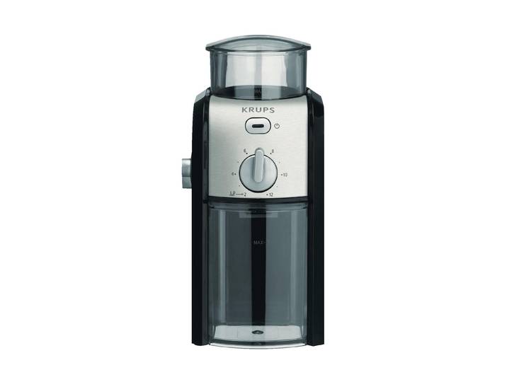 Kaffeemühle KRUPS Expert , silber (schwarz, silberfarben), B:11,5cm H:25,5cm T:14cm, Kaffeemühlen, Kaffeemühle