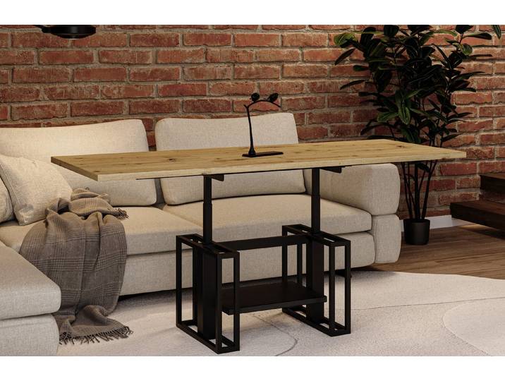 Endo-Moebel Couchtisch Victoria - ausziehbar 110-170cm und höhenverstellbar Doppellift Metall, Couch- & Esstisch, Funktionstisch, modern Design, umwandelbar