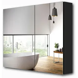 Emke, Spiegelschrank, Spiegelschränke 85x65cm Spiegelschrank Badschrank mit Doppelseitiger Spiegel (Schwarz) (85 x 14.50 x 65 cm)