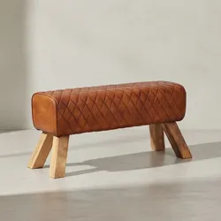 KADIMA DESIGN Extravagante Echtleder-Sitzbank mit massivem Mango Holz, Moderner und stilvoller Blickfang
