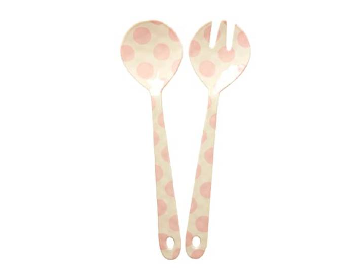 Rice - Melamine Salad Spoon & Fork Pink Dots Print