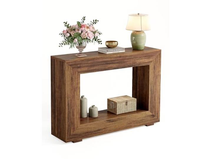 LITTLE TREE 47-Zoll-Konsolentisch, Sofatisch mit Stauraum, Moderne Flurmöbel für den Flur, schmaler, Langer Sofa-Flurtisch für das Wohnzimmer, braun