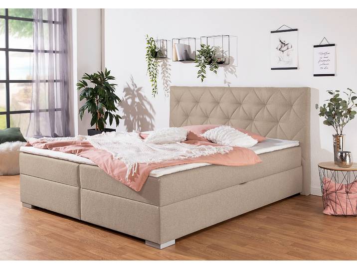 Boxbett, Polyester, Beige, 194×210 cm, Mit Bettkasten & Taschen-Federkernmatratze, Modern, Inosign
