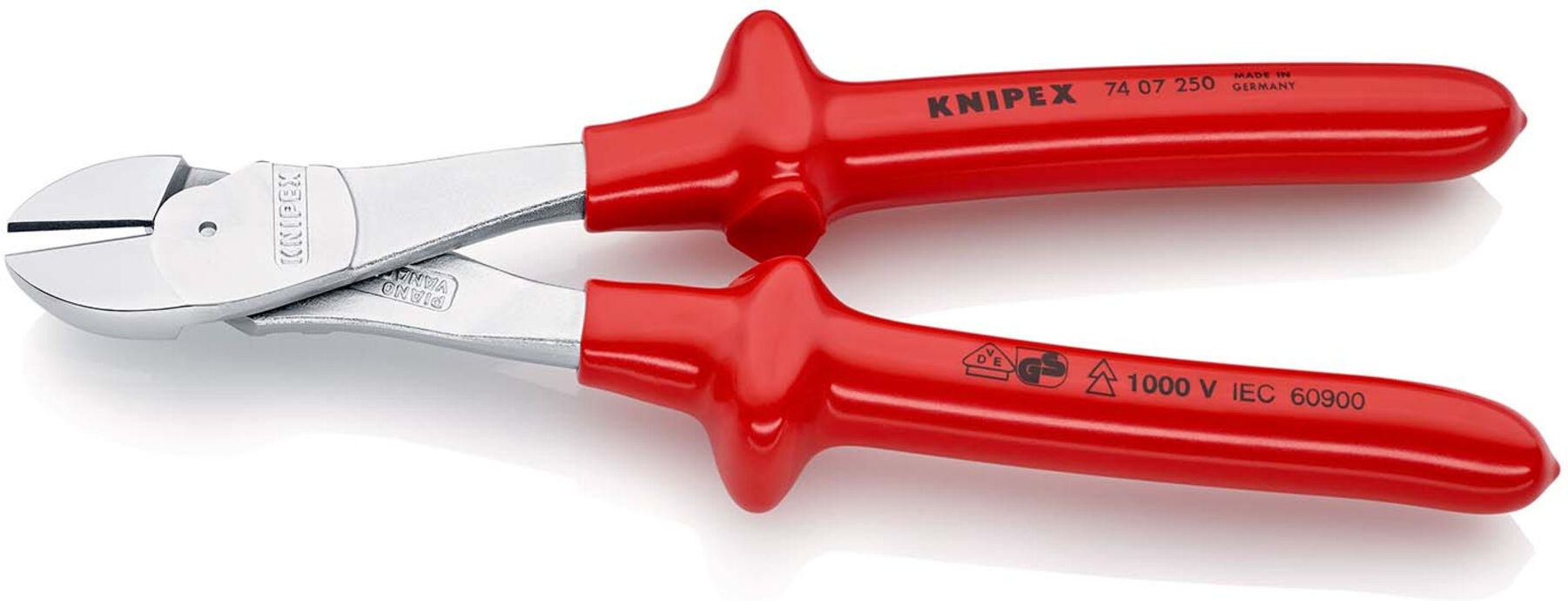 KNIPEX 74 07 250 Kraft-Seitenschneider tauchisoliert, VDE-geprüft verchromt 250 mm)