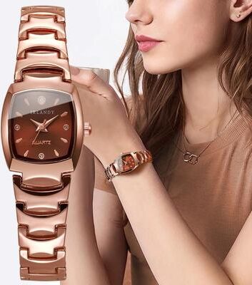 Uplift Essentials Square Analog Watch Fashionable Minimalist Quartz Timepiece For Ladies brown