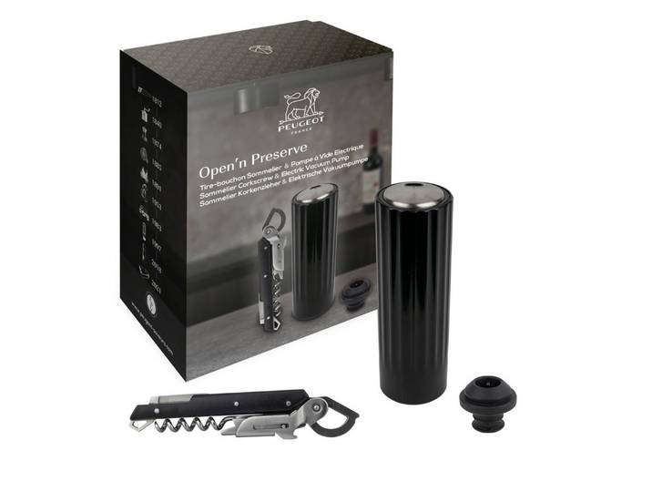 PEUGEOT Korkenzieher Geschenkset OPEN N' PRESERVE Korkenzieher und Elektrische Vakuumpumpe