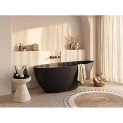 Freistehende ovale Badewanne 160 x 82 x 58 cm Acryl Schwarz matt 245 L APULIA