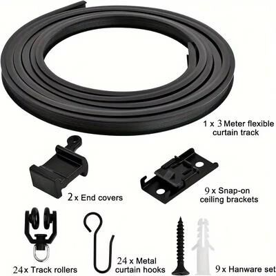 Inspired Finds Flexible Bendable Curtain Track System Heavy Duty Ceiling Or Wall Mount Curved Rail For RVs And Room Dividers 3 Meters wall Installation