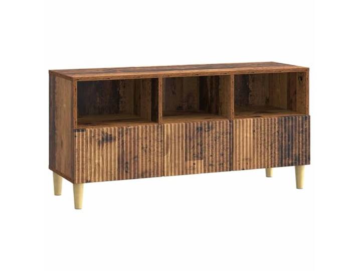 FMPGJLYH TV-Schrank aus Holzwerkstoff, Lowboard mit 3 Schubladen, Braun Vintage-Stil, Konische Beine, Wohnzimmer-Möbel