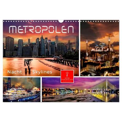 Metropolen - Nacht Skylines (Wandkalender 2027 DIN A3 quer), CALVENDO Monatskalender