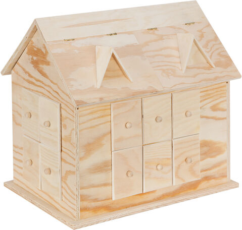 Adventskalender "Haus" aus Holz, 33,5 x 22 x 31,5 cm