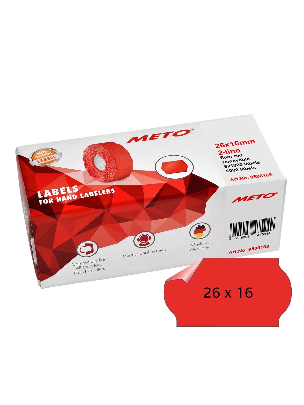 METO Price labels 26x16 flour red remov.6 rls/1000