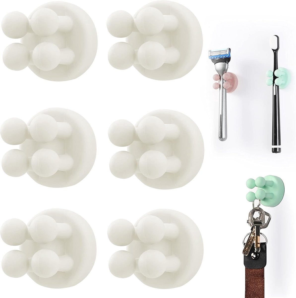 Set van 6 multifunctionele silicone tandborstelhouders, zelfklevend en waterdicht voor badkamer en keuken