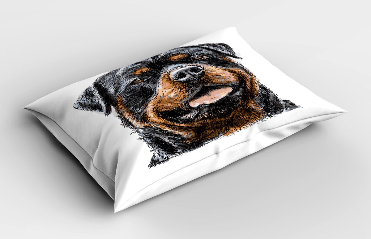 ABAKUHAUS Rottweiler Kussensloop met realistische handgetekende afbeelding, Licht kaneel en donker kastanjebruin, 75 x 50 cm