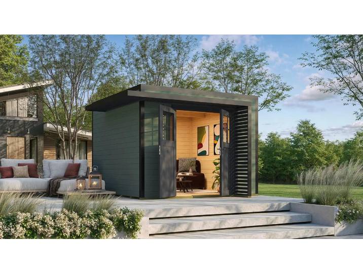Gartenhaus weka Amberley 28 mm inkl. Fußboden, Tür Sprosse 350 x 353 cm graugrün-anthrazit