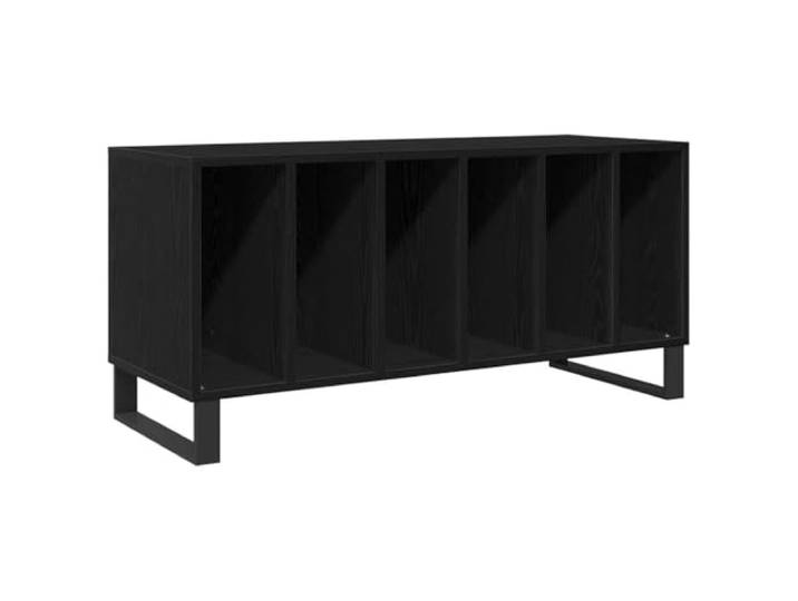 GHVBNMF Schallplattenschrank Schwarz Eichen-Optik 100 x 38 x 48 cm Vielseitiges Medienmöbel im Mid-Century-Design mit 6 Fächern für das Wohnzimmer, sorgt für strukturierte Ordnung und Halt.