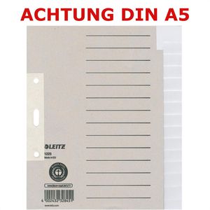 Leitz Register 1225-00-85, A5, blanko, Papier, 15-teilig, grau