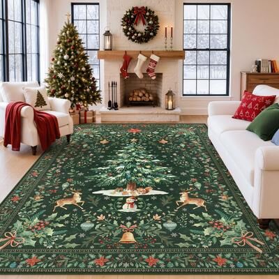 BLUEBELL Washable Non-Slip Christmas Tree Area Rug