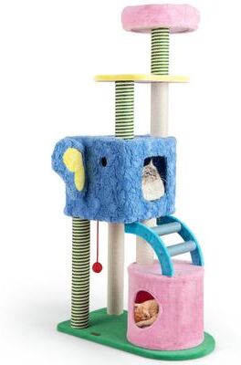 Costway Elephant Themed Cat Tree for Adult Cats Multi-level Kitty Tower with 2 Condos-Blue