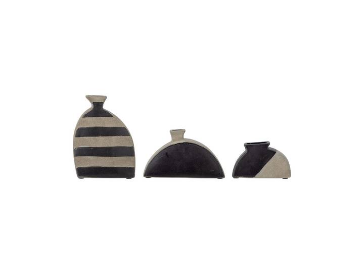Lot de 3 vases en grès noir, à poser, décorés à la main - Bloomin