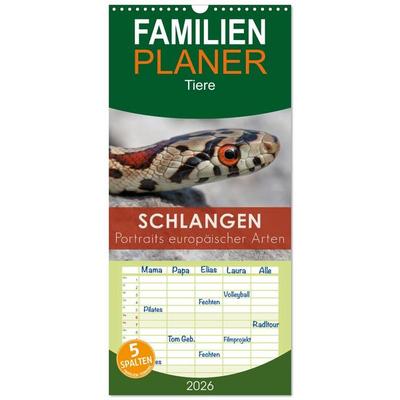 Familienplaner 2026 - Schlangen - Portraits europäischer Arten mit 5 Spalten (Wandkalender, 21 x 45 cm) CALVENDO