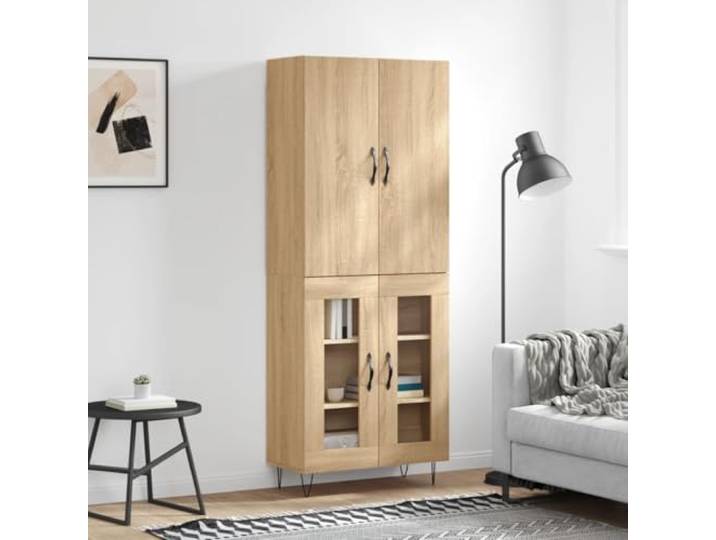 Elegantes Highboard aus Holzwerkstoff mit Metallfüßen, stilvolles Design mit viel Stauraum und praktischen Türen zur Aufbewahrung in Weiß