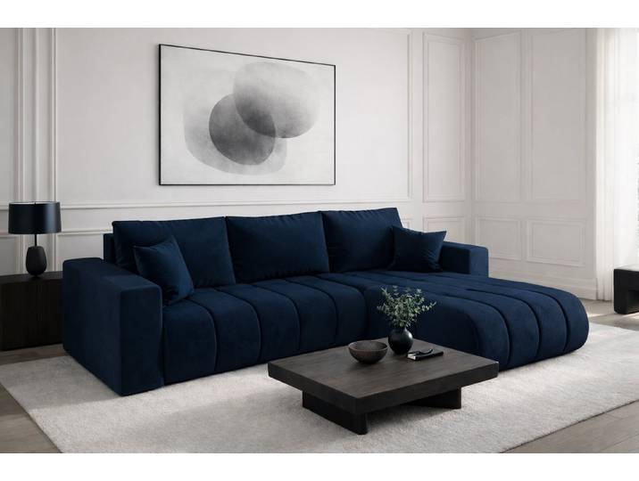 Kaiser Möbel Ecksofa Sofa L-form mit Schlaffunktion im Veloursstoff Monolith MILO PREMIUM, Ecksofa, Hydrophobe Beschichtung,Pflegeleicht,Abriebfest,Modernes Design