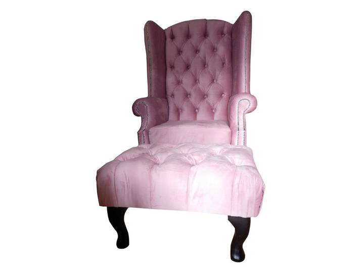 JVmoebel Ohrensessel Samt Hocker Rosa Chesterfield Lounge mit Wellenunterfederung (Packung, 2-St., Samt Hocker Rosa Chesterfield Lounge Sitzmöglichkeit Relax Club), Made in Europa