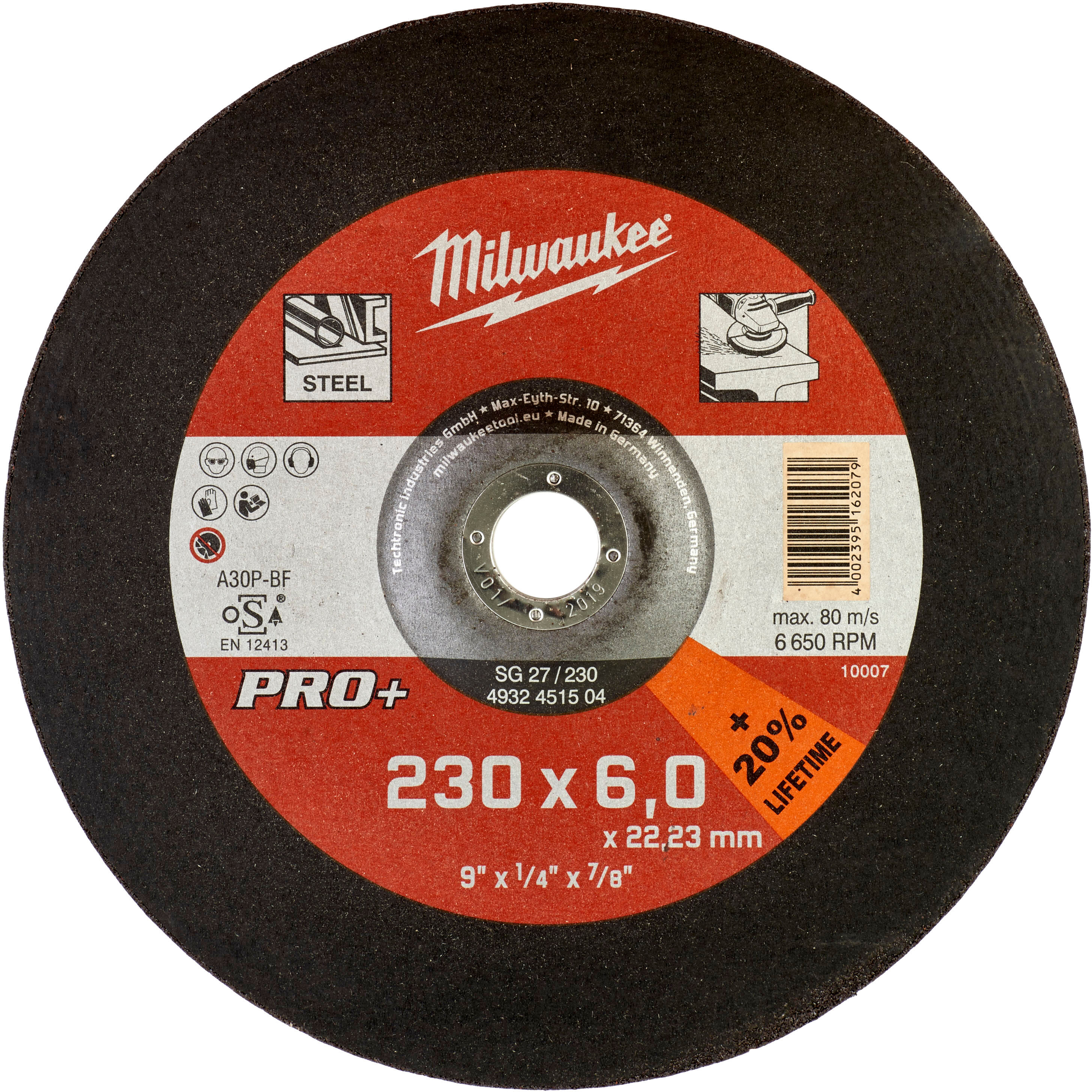 Milwaukee Metallslipskiva Pro+, SG 27/230, 230x6 mm