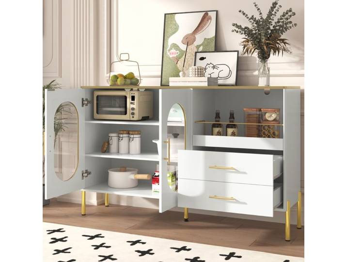 LPOSPI Buffet - meuble de rangement rectangulaire mdf - sans finition brillante - 140 x 38 x 90 cm - blanc