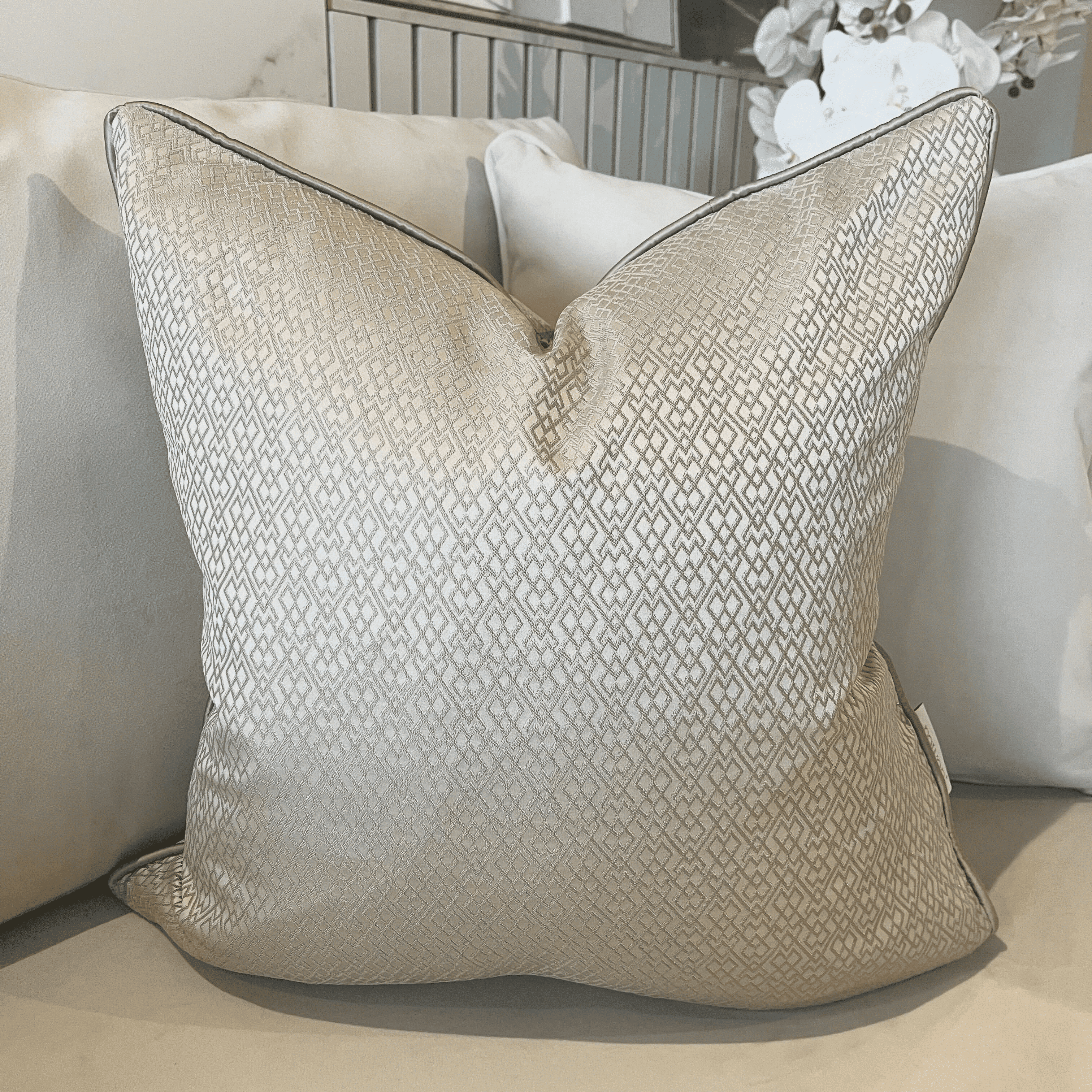 Cyrene Taupe Metallic Geometric Cushion Cover - 50x50cm