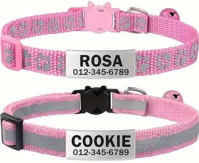 Uplifted Finds Safety First Personalized Reflective Cat Collar Set pink