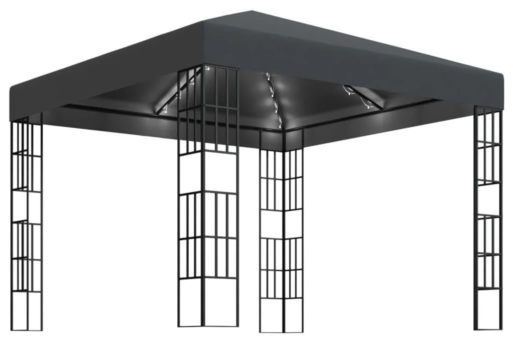 vidaXL Paviljoen met LED-lichtketting, 3x3 meter, antraciet