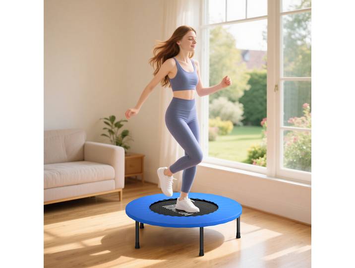 HOMCOM Trampoline Fitness Ø81cm Acier 28 Ressorts Noir/Bleu