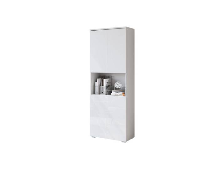 Mirjan24 Standregal Vera mit LED Beleuchtung, Weiß, Weiß Hochglanz, Kunststoff, Rechteckig,Rechteckig, 68x182x33 cm, Wohnzimmer, Regale, Bücherregale