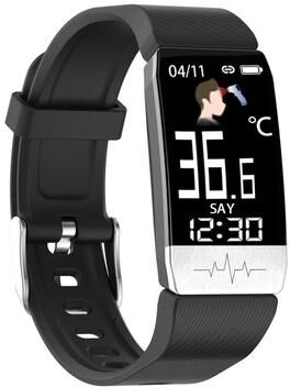 CaseAndConnect T1S Smart Fitness Tracker Watch With Heart Rate, Blood Oxygen & Temperature Monitoring black