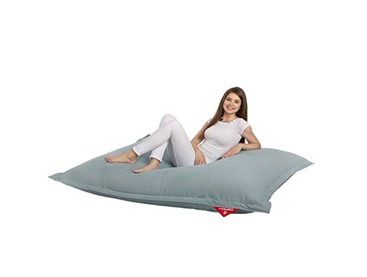 QSack Sitzsack Indy mit Mikroperlen aus Deutscher Qualitätsfüllung, EPS HBCD frei, Indoor Sitzsack mit Innenhülle, 140x180 cm, Neu (blaugrau)