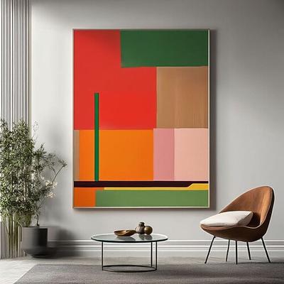 Handgemaltes, farbenfrohes, abstraktes Patchwork-Gemälde, modernes, mehrfarbiges Kunstwerk, großes Wandbild, zeitgenössische Kunst, Boho-Wanddekoration